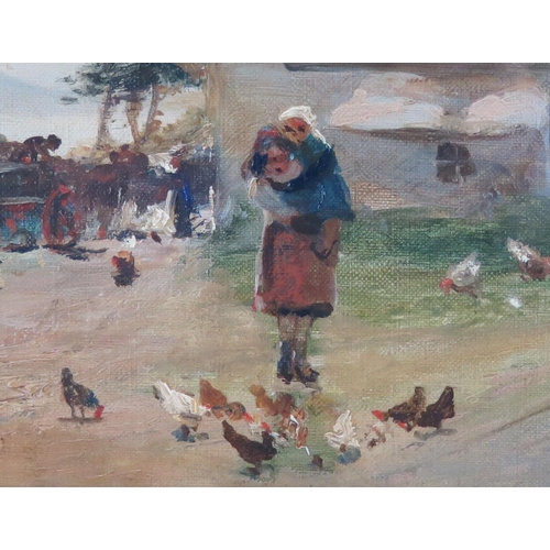 1524 - Samuel Bough RSA (1822 – 1878) WITHDRAWN    prolific Scottish landscape painter. Feeding the chicken... 