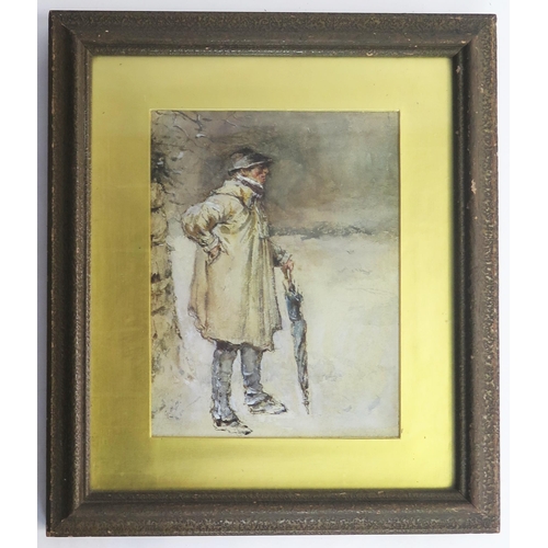 1529 - Early 20th century study of a Gentleman dressed for inclement weather, gouache on paper initialled G... 