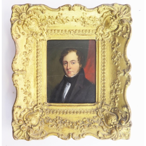 1530 - **WITHDRAWN**19th century Portrait of a Gentleman, oil on board, unsigned, 11 x 9cm, ornate gilt fra... 