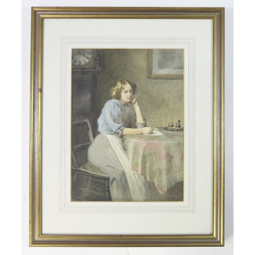 1537 - George Henry Alan Brown (b. 1862), A pensive moment, signed lower right, watercolour, 39 x 29cm