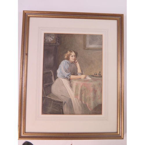 1537 - George Henry Alan Brown (b. 1862), A pensive moment, signed lower right, watercolour, 39 x 29cm