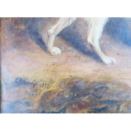 1538 - J Barry, study of two terriers, signed and dated 1836, oil on canvas, 30 x 22, framed, A/F and a por... 