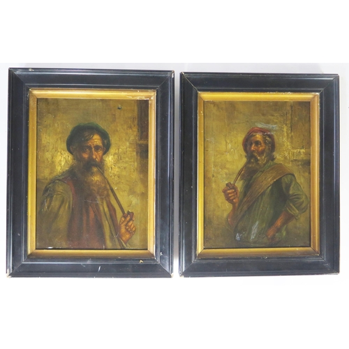 1538A - Attrib. Raffale Frigerio, pair of 19th century oils on canvas depicting men smoking pipes, 38 x 28cm... 