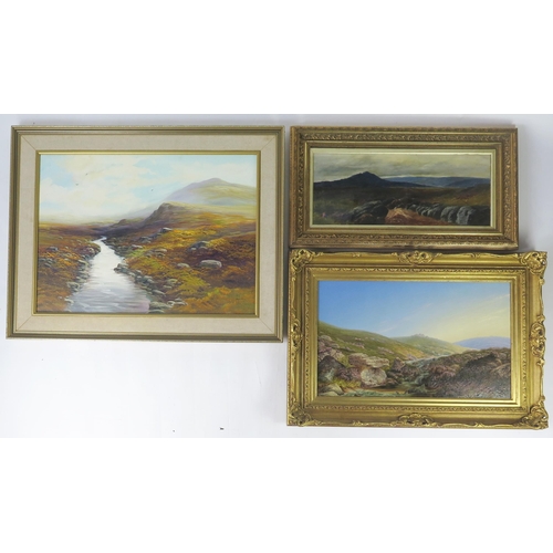 1544 - Moorland scenes including 'Dartmoor' by Fred W Gard, oil on board, signed, 60 x 24, F & G, F Ward Bu... 