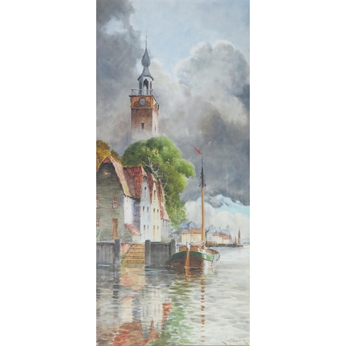 1551 - Louis van Staaten (Dutch 1836-1909), A Pair of Dutch canal scenes, watercolours, signed, 65 x 29cm, ... 