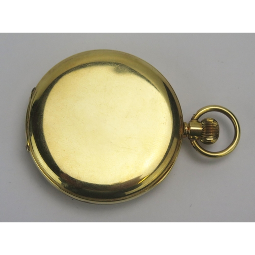 102 - An 18ct Gold Open Dial Keyless Pocket Watch with 18ct gold dust cover, 46.6mm case, 65.69g. Cased an... 