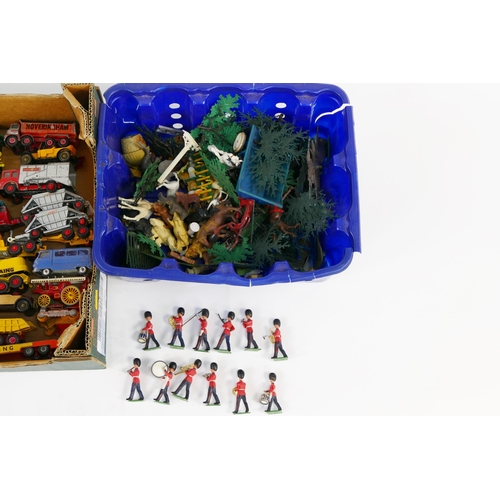 1105 - Collection of Play Worn Matchbox, Tri-ang OO Gauge Trains and Britains etc. plastic animals, trees, ... 