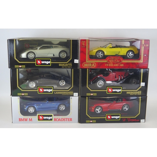 1116C - Burago 1/18th scale diecasts includes BMW M Roadster, Lamborghini Countach, Bugatti EB 110, Dodge Vi... 