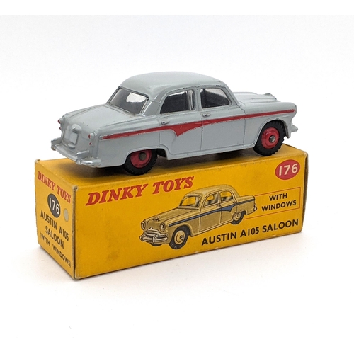 1128 - Dinky 176 Austin A105 Saloon in grey with red stripe and hubs - near mint in box