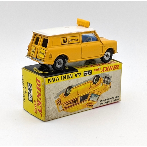 1142 - Dinky 274 AA Mini Van in yellow with white roof, blue interior, unpainted base - near mint in box