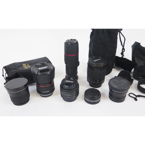 1192 - Camera Lens Group Including Vivitar Series 1 85mm, Nikon AF 50mm, Nikon 28-100mm Aspherical, 2x Tele... 