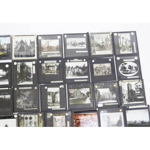 1236 - A collection of glass photographic slides of views Exeter, includes Southernhay House, the Clocktowe... 