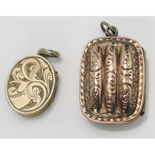 125 - Two Precious Yellow Metal Back & Front Lockets, largest 32.8mm drop