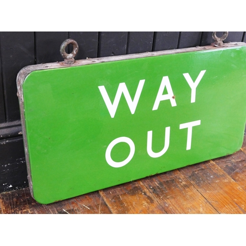 1258 - A British Rail Southern Region station double sided enamel sign 'Way Out' with original suspension r... 