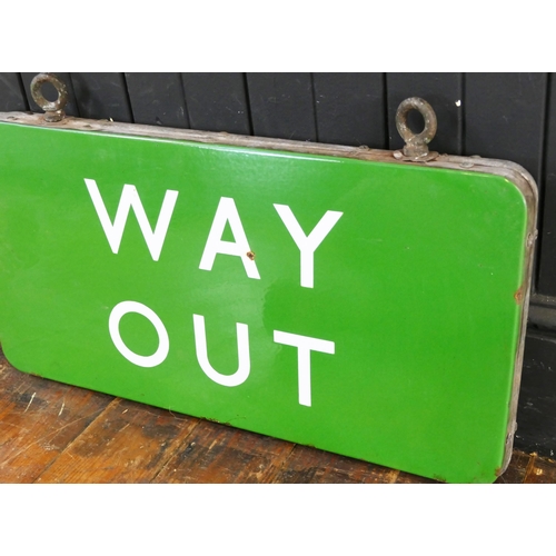 1258 - A British Rail Southern Region station double sided enamel sign 'Way Out' with original suspension r... 