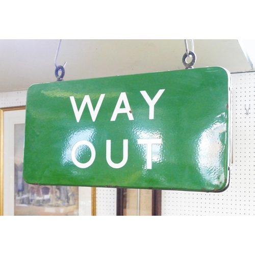 1258 - A British Rail Southern Region station double sided enamel sign 'Way Out' with original suspension r... 