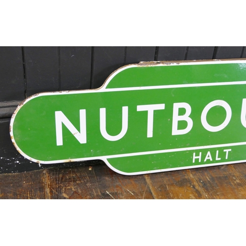 1259 - A British Rail Southern Region station enamel 300totem sign 'Nutbourne Halt', 93cm wide.