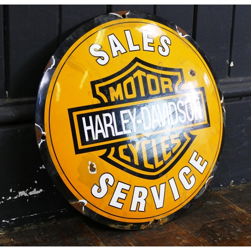 1266 - A reproduction circular enamel advertising sign 'Harley Davidson Motor Cycles Sales Service 30cm dia... 