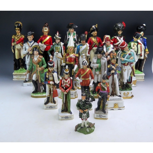 1279 - A collection of china figurines dressed in Napoleonic period uniforms and other military figures. (a... 