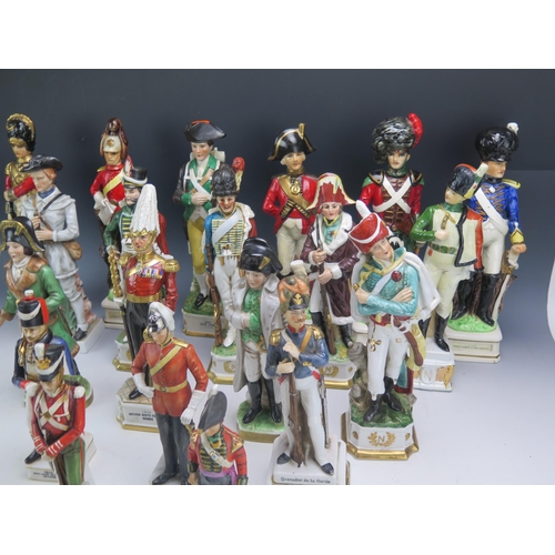 1279 - A collection of china figurines dressed in Napoleonic period uniforms and other military figures. (a... 