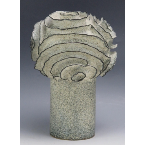 1282 - Deirdre Burnett (1939-2022), A Studio Pottery Stoneware hand built vessel of organic form with frill... 