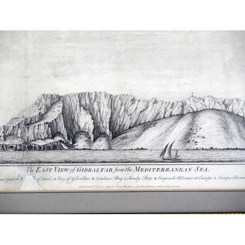 1319C - A monochrome engraving The East View of Gibraltar from the Mediterranean 28 x 93cm