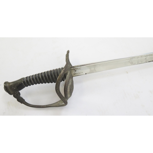 1340 - A late 19th century Belgium cavalry officers sword, 87cm single edged blade signed Auguste Fonson, B... 