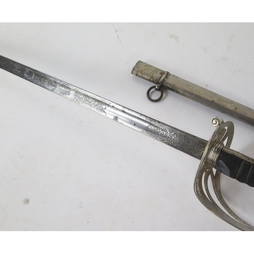 1341 - An Edward VII officers sword, with 84cm fullered blade with etched Royal cypher, triple bar guard, f... 