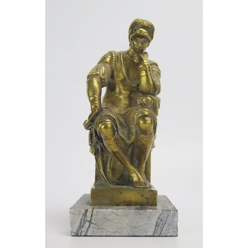 1349 - A cast brass figure of  Lorenzo de' Medici, seated in a thoughtful pose, on a polished marble base, ... 