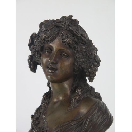 1350 - Jacques Marin (Belgium, 1877-1950). bronze bust of an bacchanalian nymph, with garland of grapes in ... 