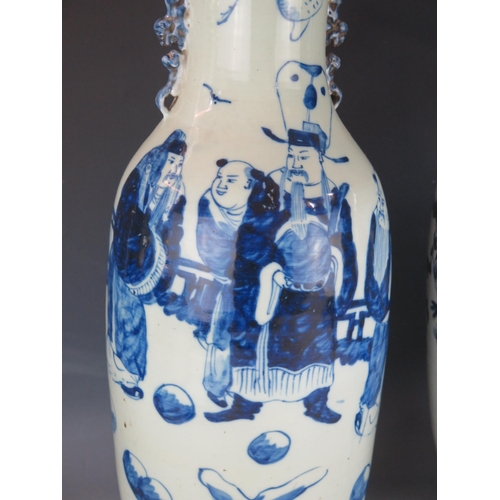 1380 - A large 20th century blue and white vase, of ovoid outline, decorated with immortals in a garden set... 