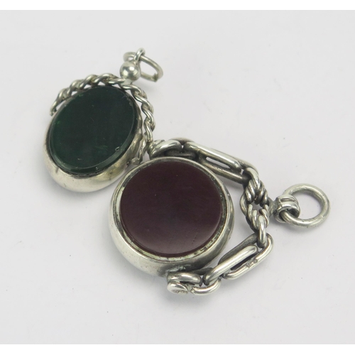 142 - A Sterling Silver, Bloodstone and Carnelian Swivel Fob and another unmarked