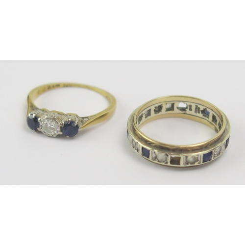 15 - An 18ct Gold, Sapphire and Diamond Platinum Set Ring (shank worn, size I, stamped 18CT PLAT, 1.93g) ... 