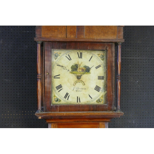 1502 - John Broom, Exeter, an early 19th century oak longcase clock, the square hood with swan neck pedimen... 