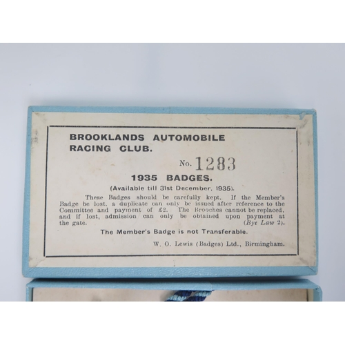 1539D - A boxed set of three BARC Brooklands member's and guest's lapel badges, 1935, number 1283, in blue a... 