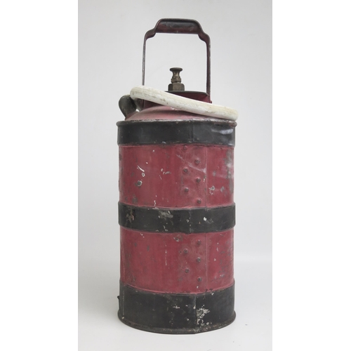 1548 - The 'Star' fire extinguisher,  of cylindrical form with rubber and canvas bound hose, 52cm high.