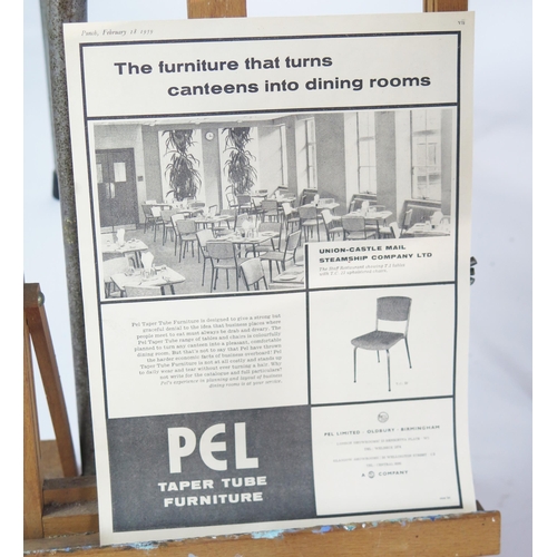 1650 - A Set of Six Pel Taper Tube Furniture Canteen Chairs. Sold with original advert from 1959