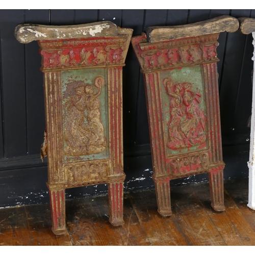 1656 - Two 19th century French Cast Iron theatre Seat Ends decorated with neo classical figures.