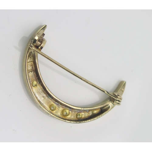 169 - A 9ct Gold and Opal Crescent Brooch, 29.55mm, CCM mark, 4g