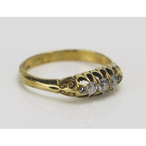 170 - An Antique 18ct Gold and Diamond Fiver Stone Ring, c. 3mm principal stone, size P.5, stamped 18Ct, 3... 