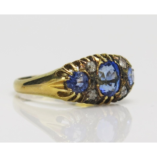 185 - An Antique 18ct Gold, Sapphire and Rose Cut Diamond Ring, c. 6.53x5.8mm principal stone, size O, Lon... 