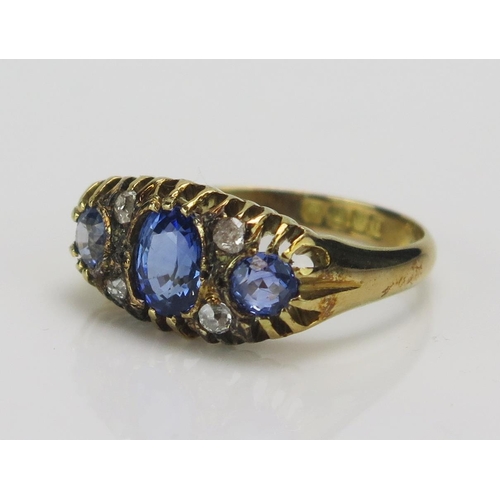 185 - An Antique 18ct Gold, Sapphire and Rose Cut Diamond Ring, c. 6.53x5.8mm principal stone, size O, Lon... 