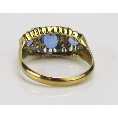 185 - An Antique 18ct Gold, Sapphire and Rose Cut Diamond Ring, c. 6.53x5.8mm principal stone, size O, Lon... 