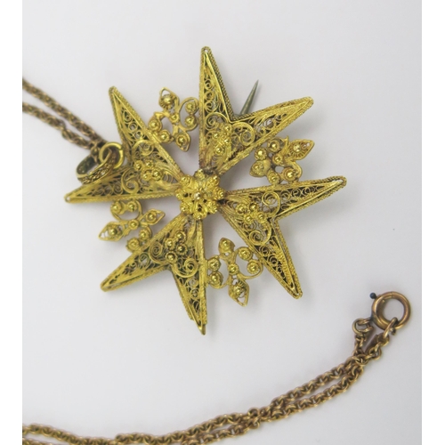 2 - An Antique 9ct Gold Necklace (47cm, 9CT stamped plaque, 3.66g) with an antique gilt metal Maltese cr... 