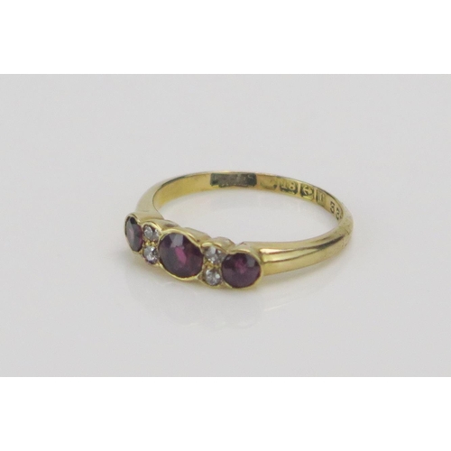 208 - An Antique 18ct Gold, Ruby and Old Cut Diamond Ring, c. 4.47x3.96mm principal pigeon blood stone, si... 