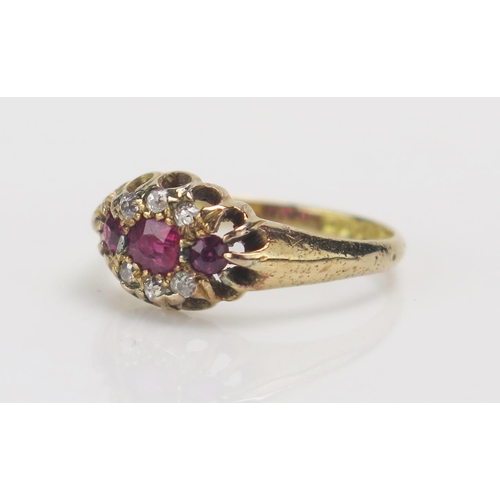 223 - A Victorian 18ct Gold, Ruby and Old Cut Diamond Ring, c. 4x3.5mm principal stone, size N, Birmingham... 