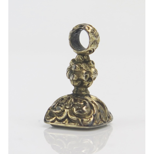 224 - A 19th Century Fob Seal, the agate matrix engraved with DILIGENCE and a dog carrying a letter or pap... 