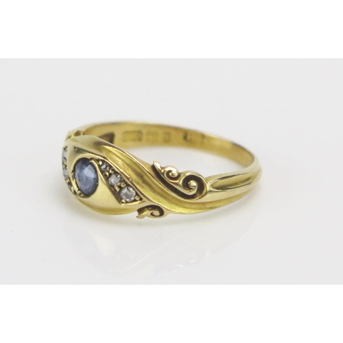 227 - A Victorian 18ct Gold, Sapphire and Old Cut Diamond Ring, c. 3.5mm principal stone, size M, Birmingh... 