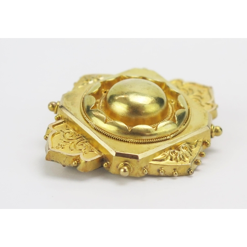 23 - A Victorian High Carat Precious Yellow Metal Locket Back Brooch, 43.1x37.2mm, KEE tests as 15ct, 7.2... 