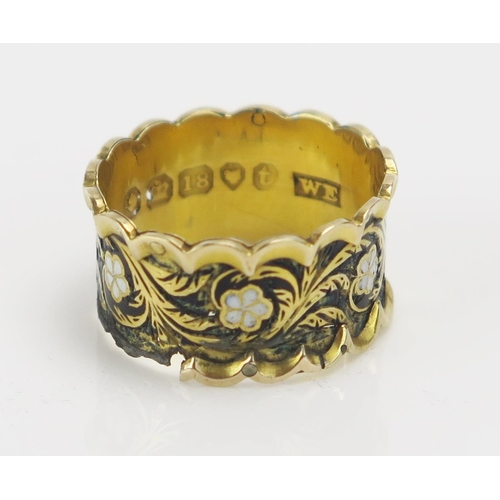 250 - A William IV 18ct Gold and Enamel Memorial Ring decorated with forget-me-nots, size M, London 1834, ... 